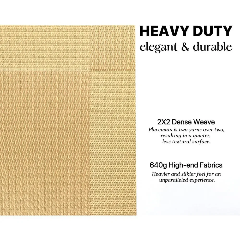 Gold Woven Placemats Set of 6 Vinyl Heat Resistant PVC Washable Table Mats 12x17